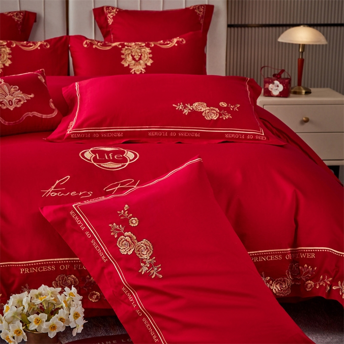 91家纺网 家纺一手货源 找家纺 宏羽纺家纺 2024新款13372纯棉婚庆套件系列 白首不渝