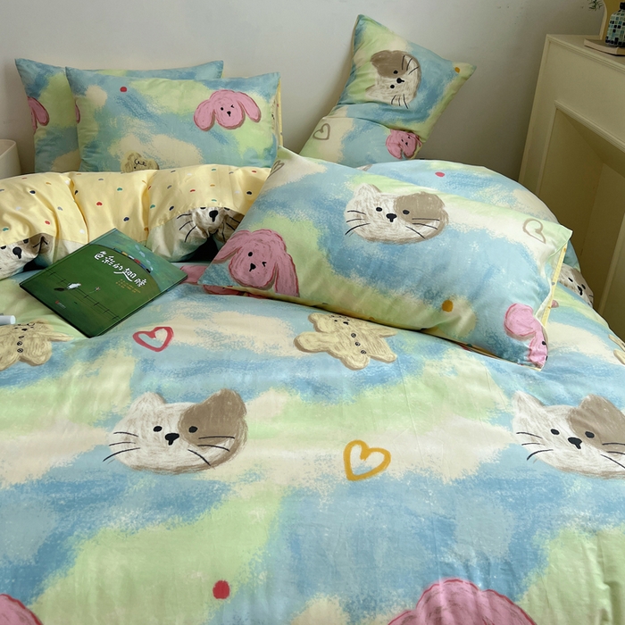 91家纺网 家纺一手货源 找家纺 （总）呗旺鹿 2024新款亲肤全棉四件套油画慕斯猫纯棉四件套