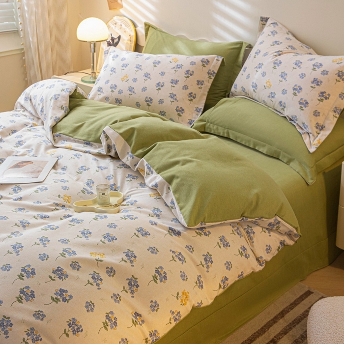 91家纺网 家纺一手货源 找家纺 启程家纺 2024全棉生态磨毛印花四件套 高岭花