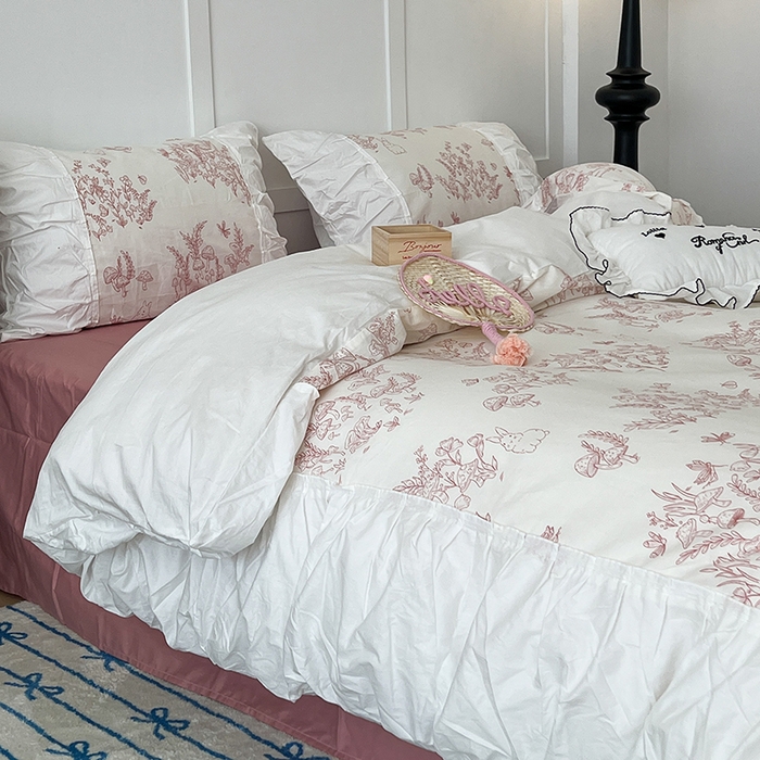 91家纺网 家纺一手货源 找家纺 昔可家纺 2024新款韩版花边工艺款轻奢四件套 复古素描花边