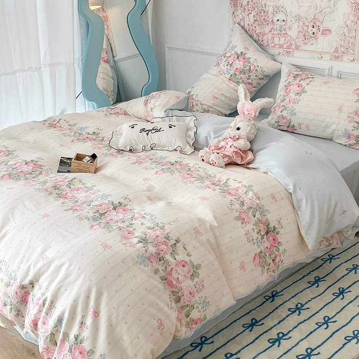 91家纺网 家纺一手货源 找家纺 昔可家纺 2024新款13070全棉四件套系列第二批 粉条爱心玫瑰