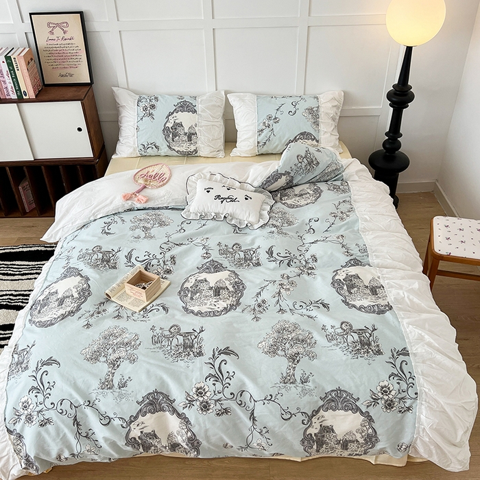 91家纺网 家纺一手货源 找家纺 （总）昔可家纺 2024新款韩版花边工艺款轻奢四件套