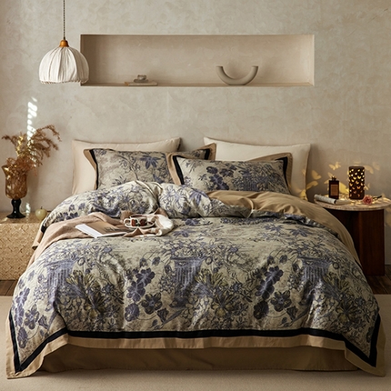 91家纺网 家纺一手货源 找家纺 （总）简纯主义 2025新款全棉磨毛印花四件套-洛可可