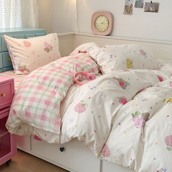 91家纺网 家纺一手货源 找家纺 昔可家纺 2024新款13372全棉亲肤四件套-卡通系列 南瓜兔