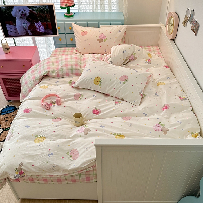 91家纺网 家纺一手货源 找家纺 昔可家纺 2024新款13372全棉亲肤四件套-卡通系列 南瓜兔