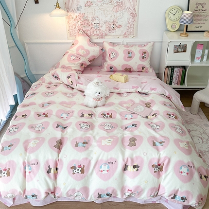 昔可家纺 2024新款13070全棉四件套系列第二批 粉心萌宠