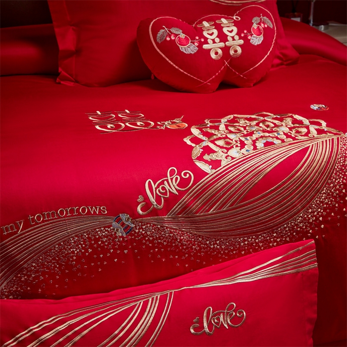 91家纺网 家纺一手货源 找家纺 宏羽纺家纺 2024新款13372纯棉婚庆套件系列 喜福临门