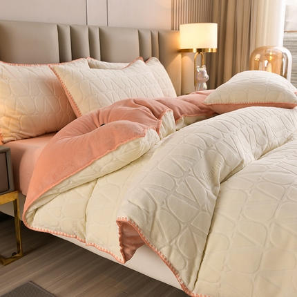 菡宝 2024新款贝壳边雕花绒四件套 华威-米白玉