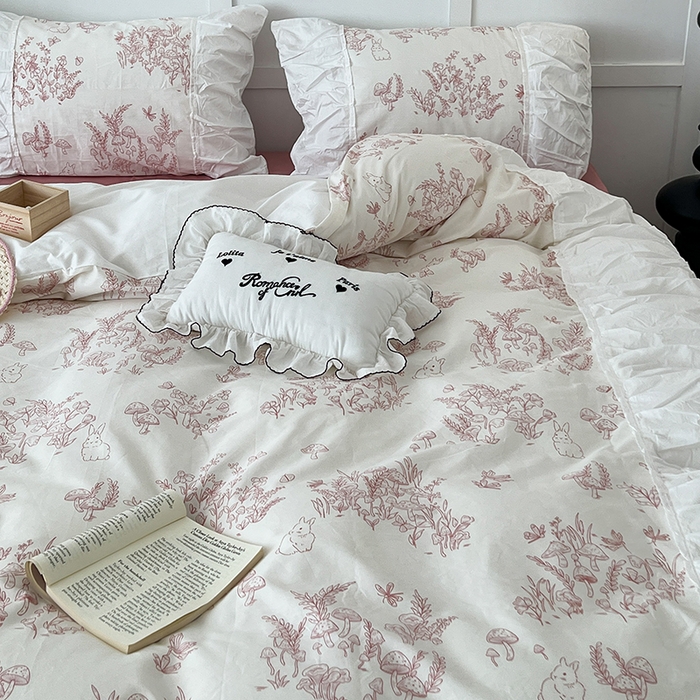 91家纺网 家纺一手货源 找家纺 昔可家纺 2024新款韩版花边工艺款轻奢四件套 复古素描花边