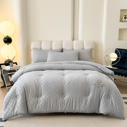 91家纺网 家纺一手货源 找家纺 2025新款A类软棉提花蚕蛹蛋白大豆被被子被芯 软绵蚕蛹大豆被 浅灰