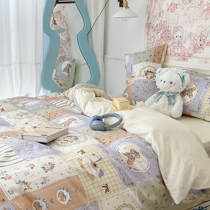 91家纺网 家纺一手货源 找家纺 昔可家纺 2024新款13070全棉四件套系列第二批 木马莉丝熊