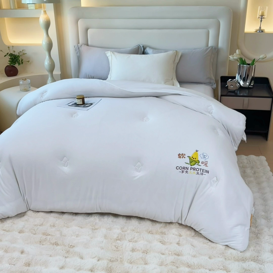 91家纺网 家纺一手货源 找家纺 暖阁 2025新款糯糯玉米被大豆被冬被春秋被被子被芯 珍珠白