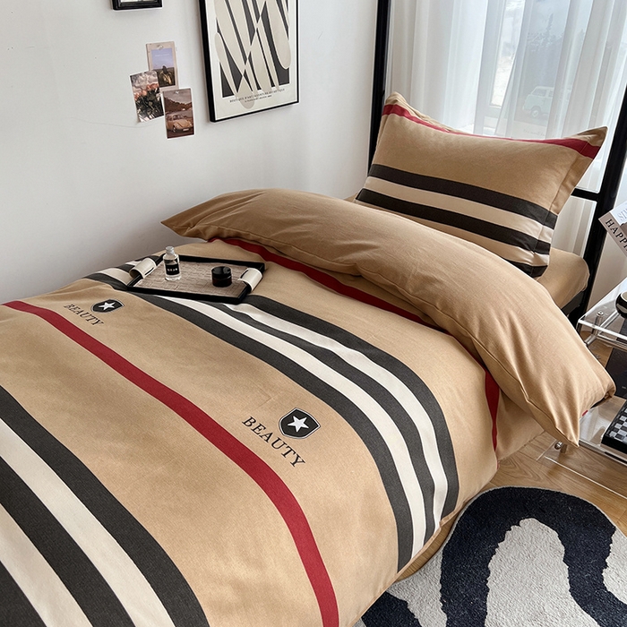 91家纺网 家纺一手货源 找家纺 慕木 2025新款A类印花阳光暖绒棉高克重170克学生宿舍床三件套被芯床垫枕芯上下铺六件套 极简格调-黄