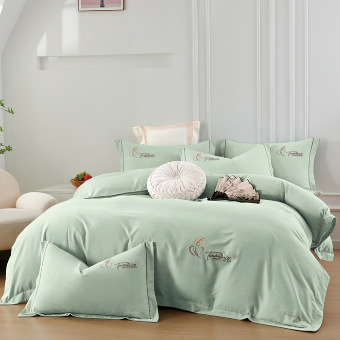 91家纺网 家纺一手货源 找家纺 U品汇 2024新品生态加厚长绒棉纯棉绣花40S全棉磨毛刺绣四件套宽边款 七里香-青翠绿