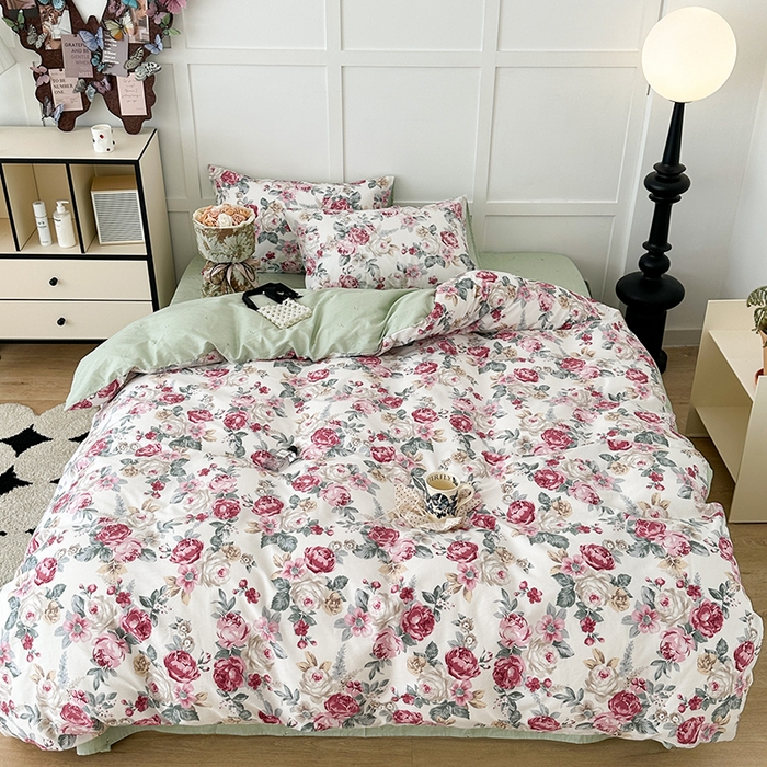 91家纺网 家纺一手货源 找家纺 昔可家纺 2024新款13372全棉亲肤四件套-复古系列 油画野玫瑰