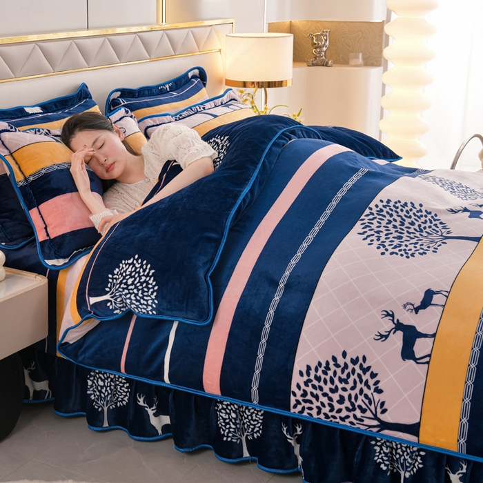 91家纺网 家纺一手货源 找家纺 芯诗曼2025新款8.5斤直播热款高克重牛奶绒法莱绒水晶金貂法莱绒四件套春华秋实