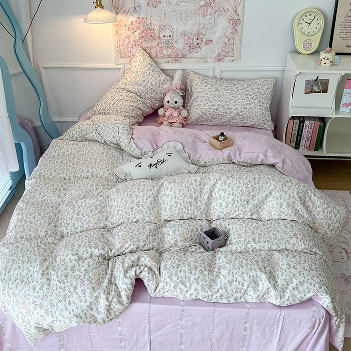 91家纺网 家纺一手货源 找家纺 昔可家纺 2024新款13070全棉四件套系列第二批 花蔓兔