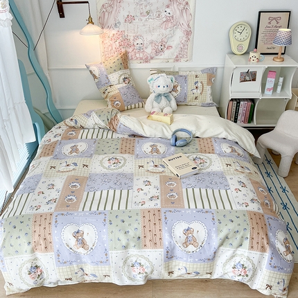 昔可家纺 2024新款13070全棉四件套系列第二批 木马莉丝熊