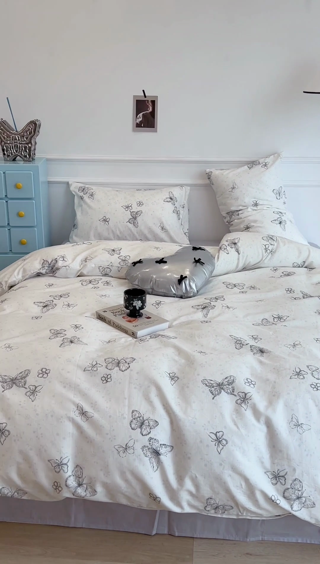 91家纺网 家纺一手货源 找家纺 昔可家纺 2024新款13372全棉亲肤四件套-小清新系列 素描蝴蝶