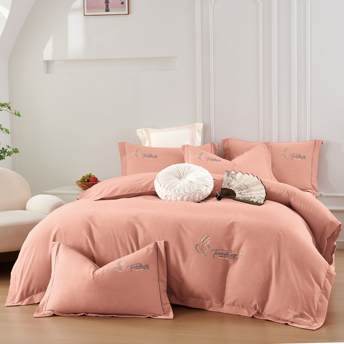 91家纺网 家纺一手货源 找家纺 U品汇 2024新品生态加厚长绒棉纯棉绣花40S全棉磨毛刺绣四件套宽边款 七里香-豆沙