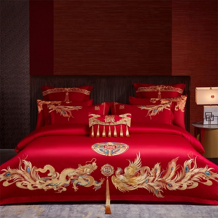 91家纺网 家纺一手货源 找家纺 （总）红番天婚庆 2025新款全棉刺绣新中式婚庆四件套多件套