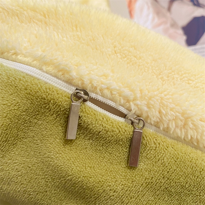 91家纺网 家纺一手货源 找家纺 启程家纺 2024新款A类加厚北极绒拼牛奶绒字母刺绣四件套 北极绒-麦芽黄+浅草绿