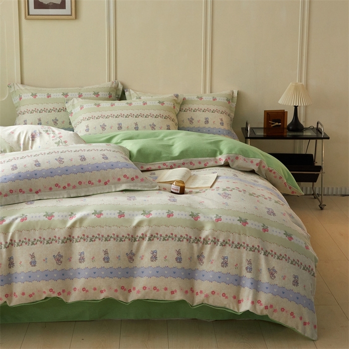 91家纺网 家纺一手货源 找家纺 启程家纺 2024全棉生态磨毛印花四件套 花枝兔