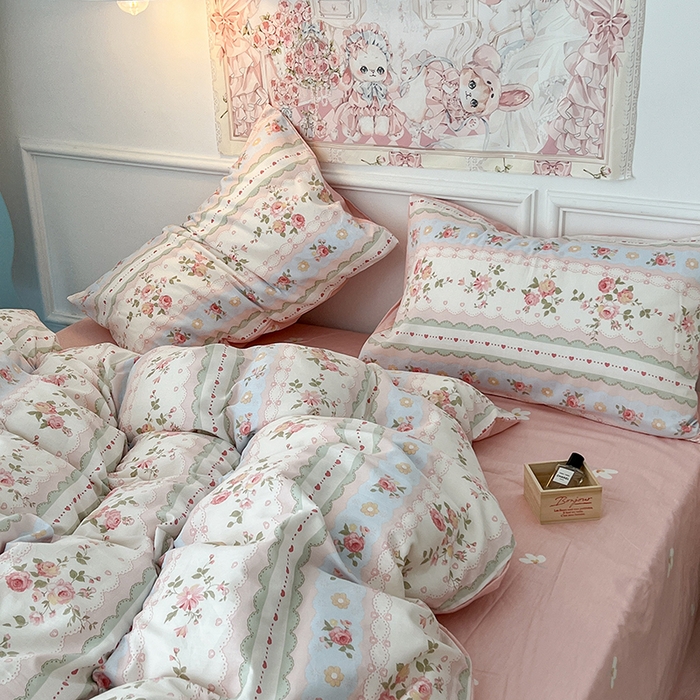 91家纺网 家纺一手货源 找家纺 昔可家纺 2024新款13070全棉四件套系列第二批 蕾丝条花花