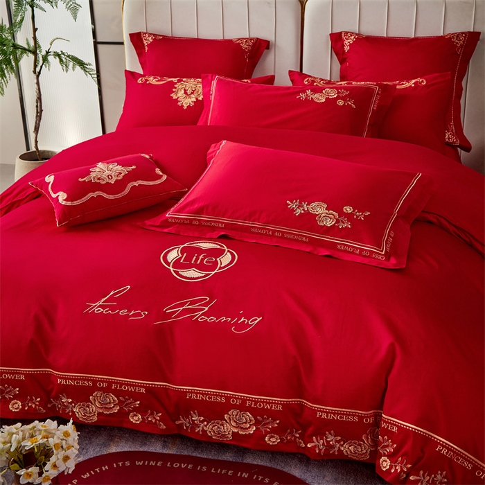 91家纺网 家纺一手货源 找家纺 宏羽纺家纺 2024新款13372纯棉婚庆套件系列 白首不渝