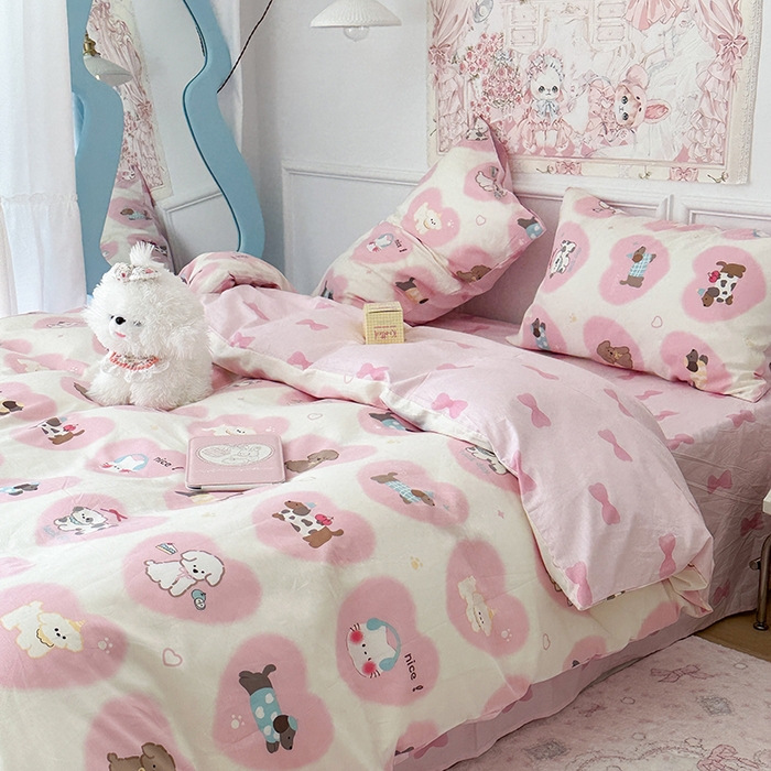 91家纺网 家纺一手货源 找家纺 昔可家纺 2024新款13070全棉四件套系列第二批 粉心萌宠