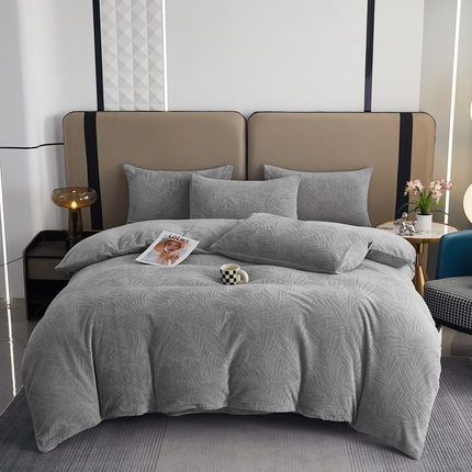 青螺家纺 2024新款纯色雕花牛奶绒四件套婴儿级烂花立体牛奶绒四件套 芭提雅-灰