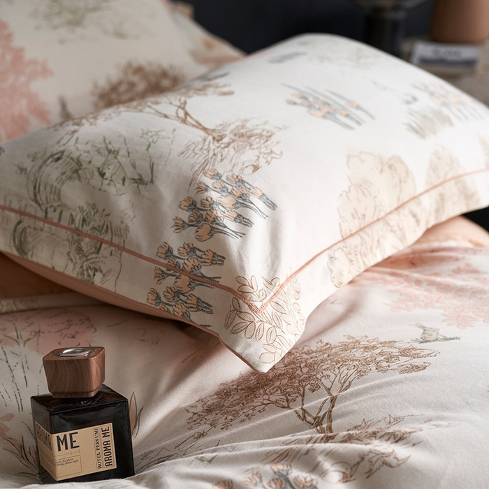 91家纺网 家纺一手货源 找家纺 XIWEN-希文家纺 2024新款全棉印花陶瓷磨毛四件套-第二批 春日山茶