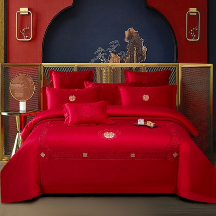 91家纺网 家纺一手货源 找家纺 蒂爵 全棉纯棉长绒棉时尚新中式婚庆四件套多件套 真爱一生