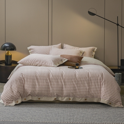 91家纺网 家纺一手货源 找家纺 薏思家纺 2025新款活性生态印花磨毛四件套-纽扣款 华夫咖