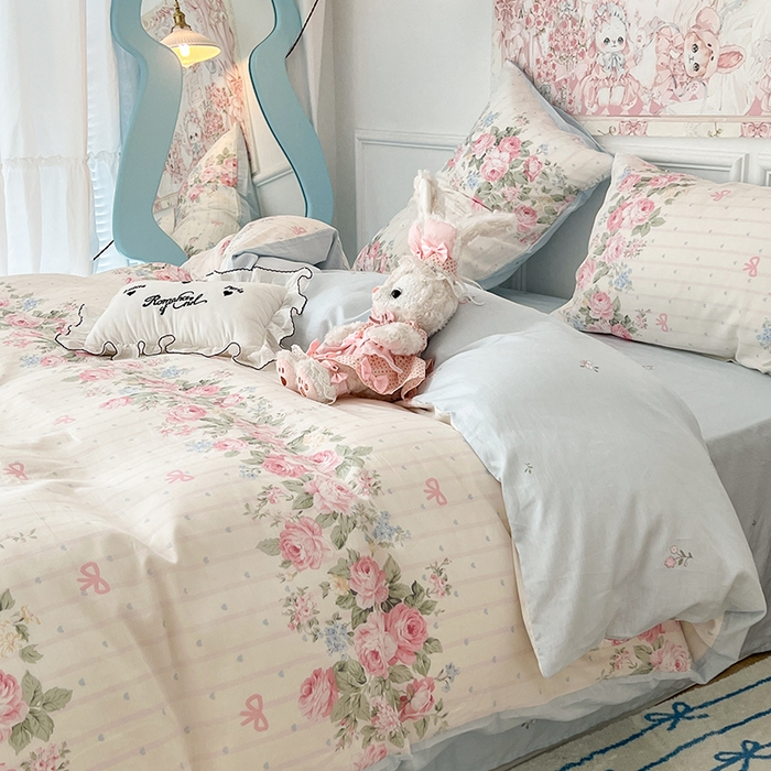 91家纺网 家纺一手货源 找家纺 昔可家纺 2024新款13070全棉四件套系列第二批 粉条爱心玫瑰