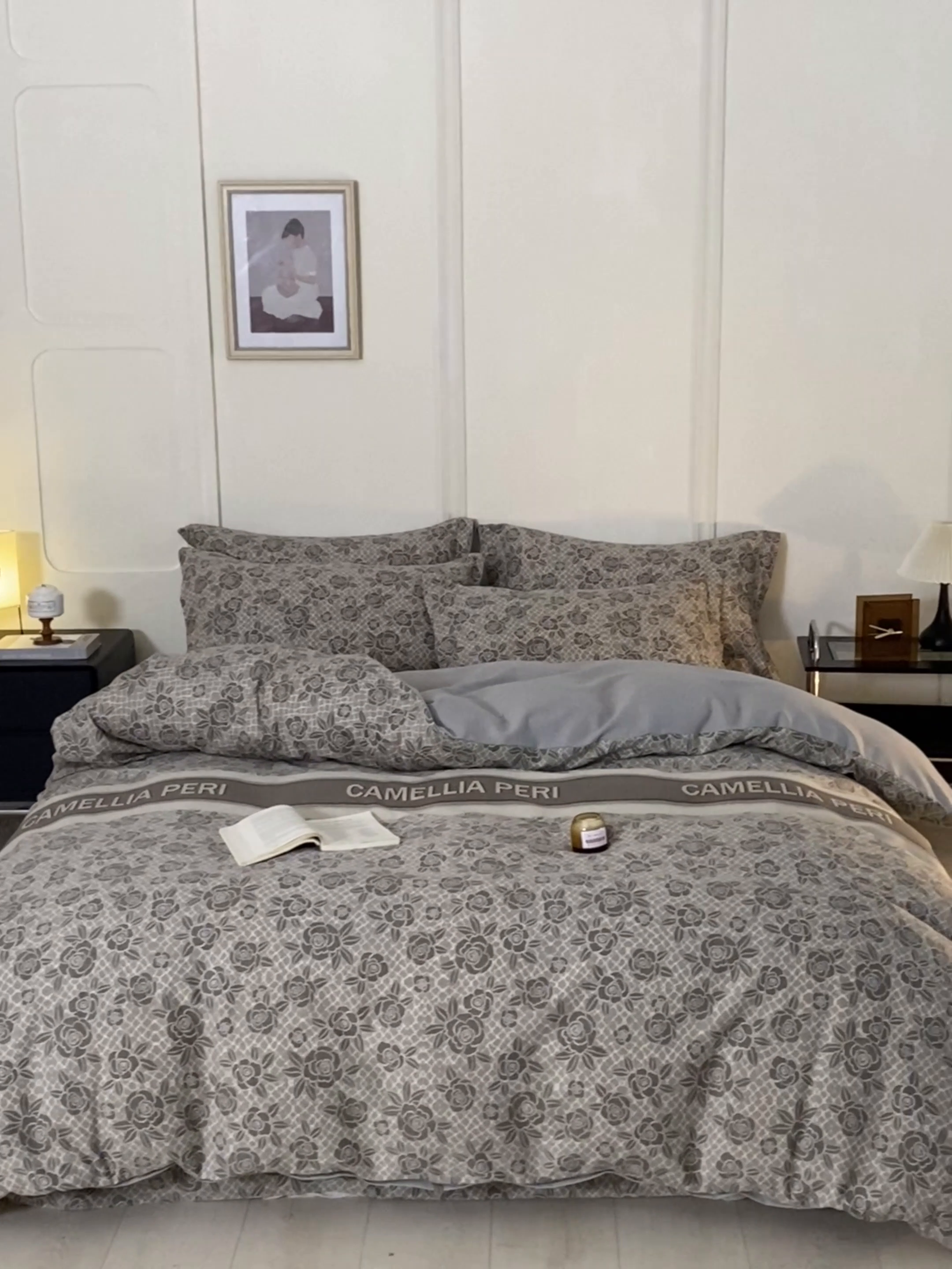 91家纺网 家纺一手货源 找家纺 启程家纺 2024全棉生态磨毛印花四件套 玫瑰-灰