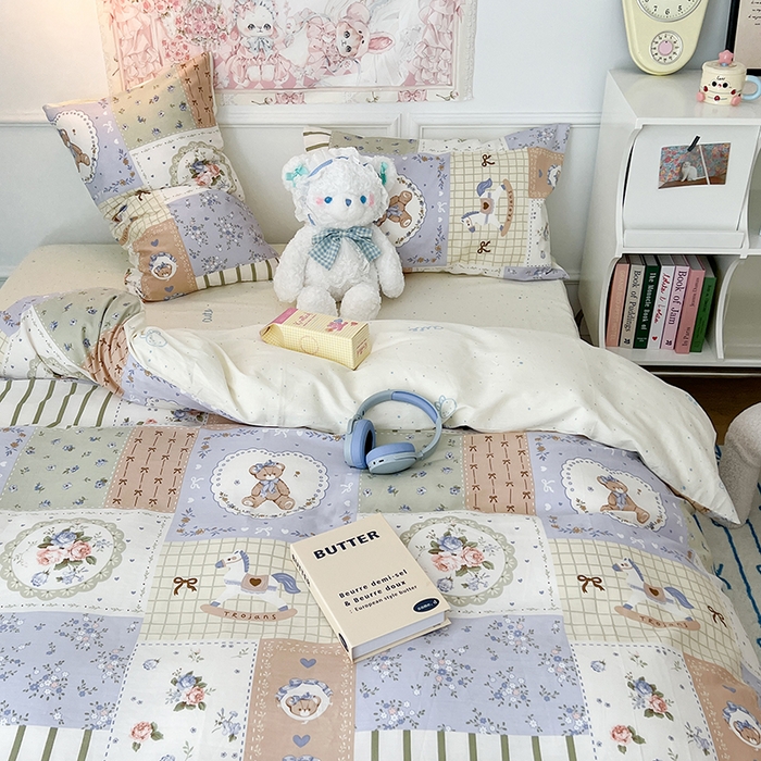 91家纺网 家纺一手货源 找家纺 昔可家纺 2024新款13070全棉四件套系列第二批 木马莉丝熊