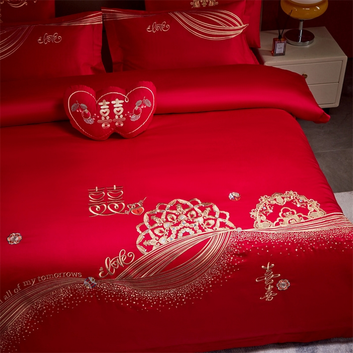 91家纺网 家纺一手货源 找家纺 宏羽纺家纺 2024新款13372纯棉婚庆套件系列 喜福临门