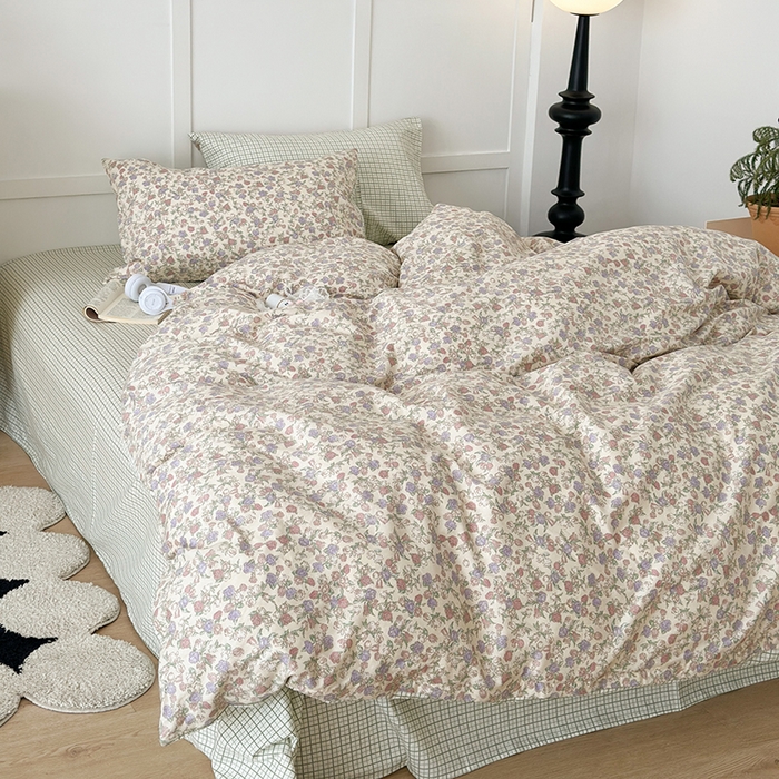 91家纺网 家纺一手货源 找家纺 昔可家纺 2024新款13372全棉亲肤四件套-小花系列 栀子花信