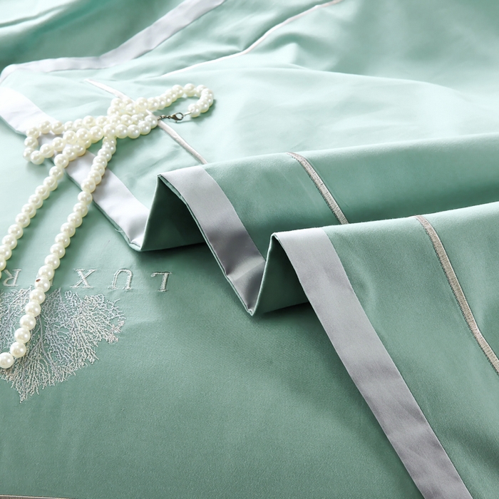 91家纺网 家纺一手货源 找家纺 U品汇 2024新品生态加厚长绒棉纯棉绣花100S全棉磨毛刺绣四件套高级50支双股 加州风情-松石绿