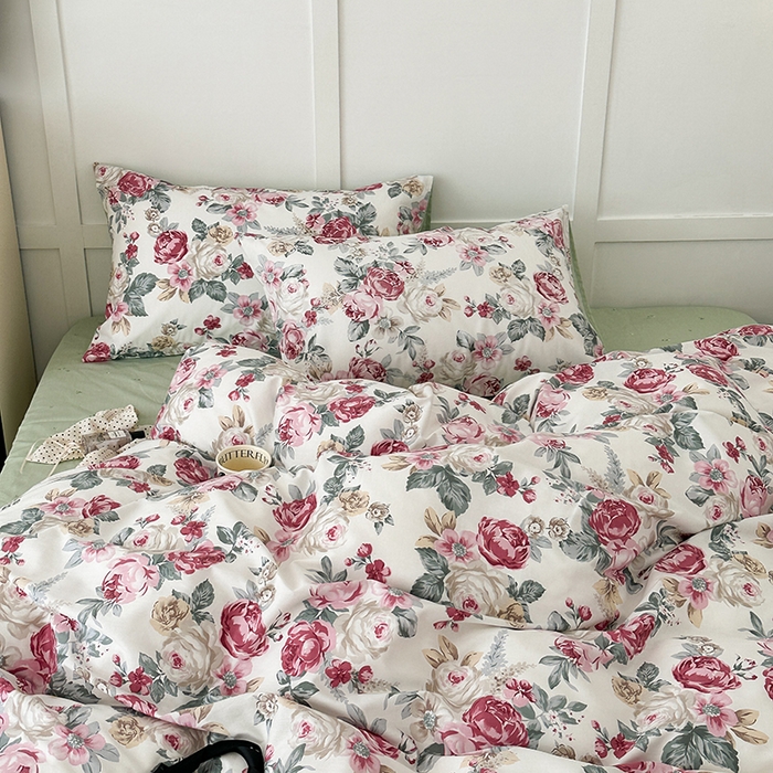 91家纺网 家纺一手货源 找家纺 昔可家纺 2024新款13372全棉亲肤四件套-复古系列 油画野玫瑰