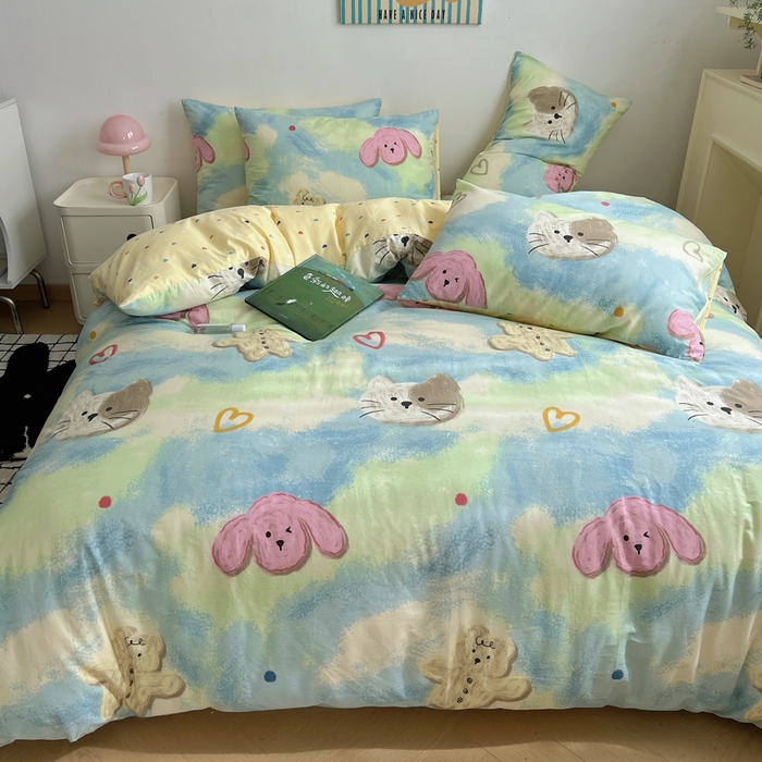 91家纺网 家纺一手货源 找家纺 （总）呗旺鹿 2024新款亲肤全棉四件套油画慕斯猫纯棉四件套