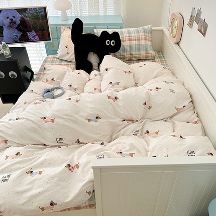 昔可家纺 2024新款13372全棉亲肤四件套-卡通系列 腊肠小狗狗