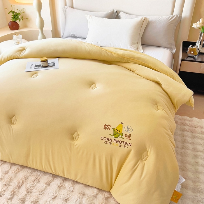 91家纺网 家纺一手货源 找家纺 暖阁 2025新款糯糯玉米被大豆被冬被春秋被被子被芯 杏黄色