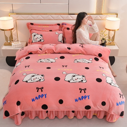 91家纺网 家纺一手货源 找家纺 芯诗曼2025新款8.5斤直播热款高克重牛奶绒法莱绒水晶金貂法莱绒四件套睡睡猪