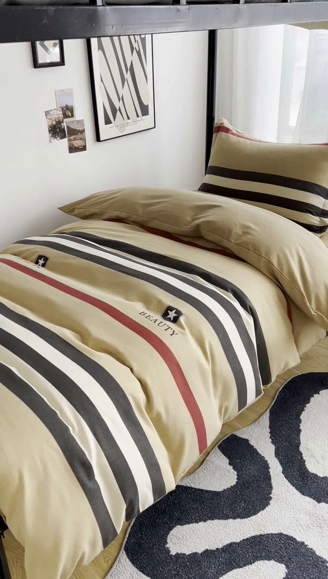 91家纺网 家纺一手货源 找家纺 慕木 2025新款A类印花阳光暖绒棉高克重170克学生宿舍床三件套被芯床垫枕芯上下铺六件套 极简格调-黄