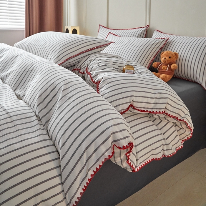 91家纺网 家纺一手货源 找家纺 （总）吉象家纺 2024新款A类全棉色织水洗棉贝壳边三角针四件套   