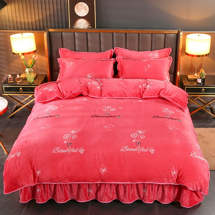 91家纺网 家纺一手货源 找家纺 爱洛 2024新款日产过万爆款印花牛奶绒四件套 蒲公英