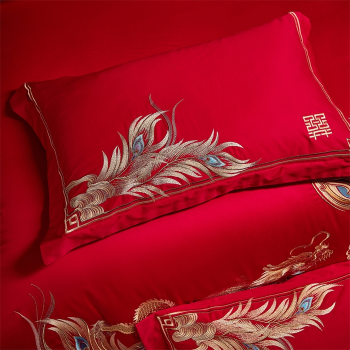 91家纺网 家纺一手货源 找家纺 宏羽纺家纺 2024新款13372纯棉婚庆套件系列 龙凤戏珠