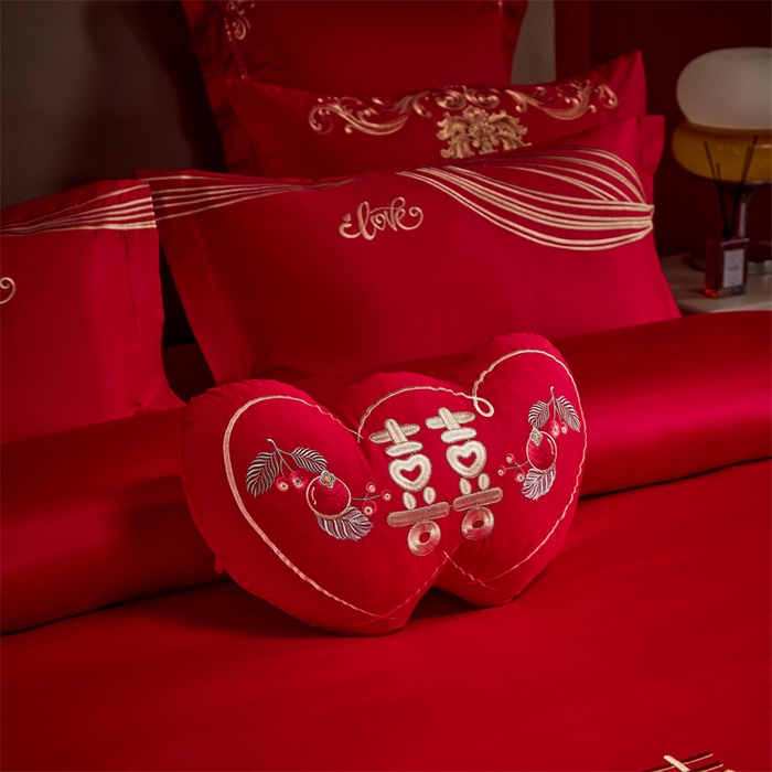 91家纺网 家纺一手货源 找家纺 宏羽纺家纺 2024新款13372纯棉婚庆套件系列 喜福临门